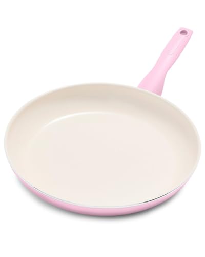 Image of GreenPan Rio Healthy Ceramic Nonstick 12 inch Frying Pan Skillet, PFAS-Free, Dishwasher Safe, Pink