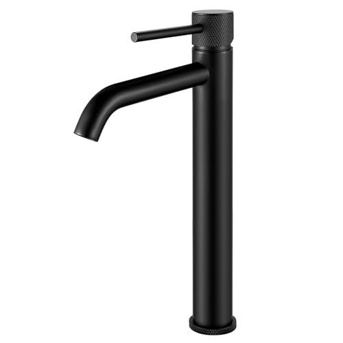 Mitigeur de Lavabo, Robinet Lavabo Haut Noir, Modern Robinetterie de Salle de Bain Monocommande, Rond Robinet Salle Bain avec Hauteur de Bec 290 MM