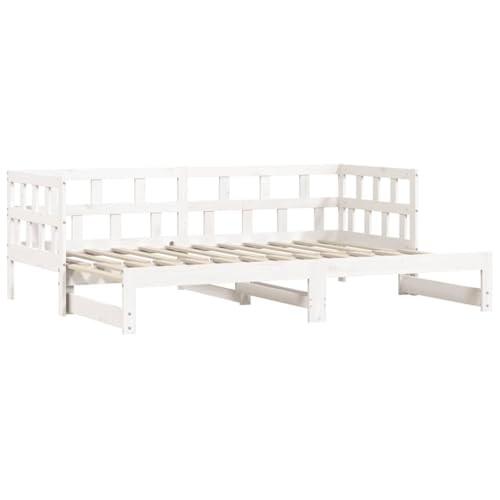 vidaXL Sofá Cama Nido Madera Maciza de Pino Blanco 80x200 cm, diván con Nido, sofá Cama, sofá diván, divanes con Nido, Cama de Invitados, sofá Cama