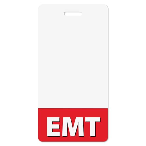 EMT Badge Buddy Emergency Medical TechnicianVertical Red Heavy Duty 1 Pc - Spill & Tear Proof - Double Sided Made in USA
