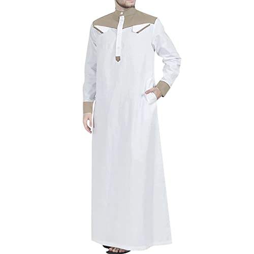 Men's Muslim Thobe Casual Islamic Long Sleeves Button Down Kaftan Arab Clothing Muslim Gown for Men