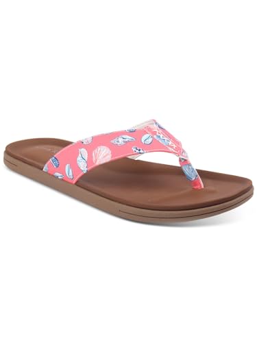 CLUBROOM Mens Coral Printed Padded Riley Round Toe Slip On Flip Flop Sandal 10 M, Pink