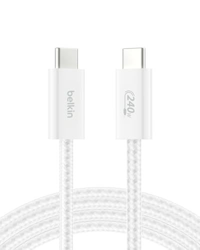 Belkin USB C to USB C Cable, 6.6ft, 240W - Type C Charger, iPhone Charger Cord, Soft, Braided, Flexible for iPhone 17, Galaxy S25, Pixel 10, MacBook, Chromebook, iPad Pro, Switch Steam Deck – White