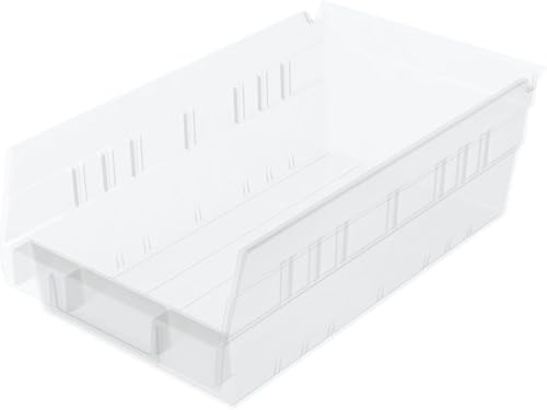 Image of Akro-Mils 30130 Plastic Shelf Bins, Heavy Duty Storage Bins for Garage, Closet, and Drawer Organization, 12 inch x 6-1 /2 inch x 4 inch, Clear, 12-Pack