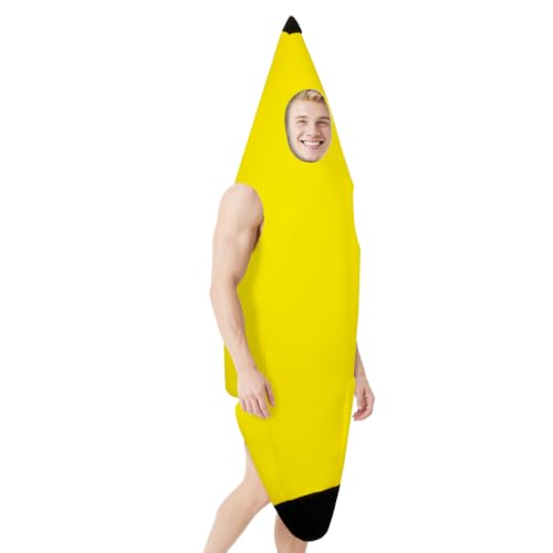 AYBUY Disfraz de plátano para Adultos, Divertido Traje de Fruta Amarilla para Fiestas, Tela no Tejida, Disfraces Fruta Adulto para Carnaval, Halloween, Eventos Temáticos, Cosplay, Unisex (150-175CM)