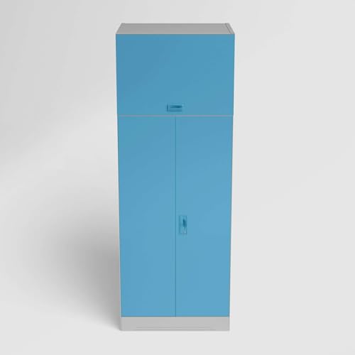 Image of Interio by Godrej Almirah Slimline 2-Door Steel Almirah, Cupboard for Clothes (Royal Ivory and Milky Blue), 1-Year Warranty, 1 Locker, 4 Shelves, Over Head Unit