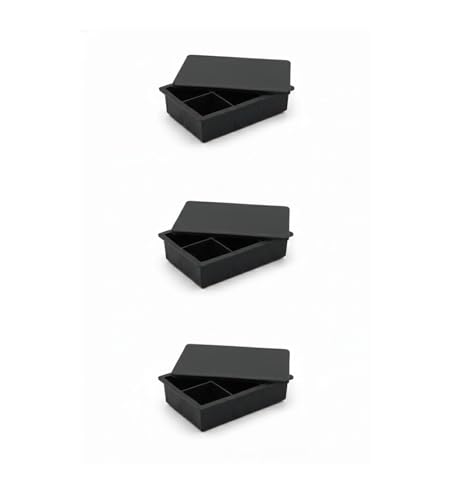 Image of Ice Cube Molds with Lid,Big Silicone Ice Cube Tray for Whiskey,2Inch Square Ice Cube Tray,Easy-Release Ice Mold,Giant Ice Cubes for Bourbon Cocktail (3, Full Black)