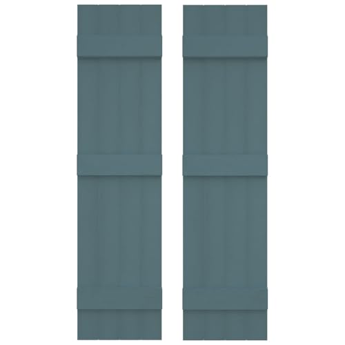 Builders Edge 14 in. W x 64 in. H, Custom Four Board Joined (3 Batten), Board-n-Batten Shutters, Includes Matching Installation Spikes (Per Pair), 004 - Wedgewood Blue