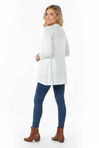 Image of ToBeInStyle Womens Open Front Long Sleeve Lightweight Asymmetrical Draped Cardigan with Side Pockets - Smooth Draping Classic Ivory - Small