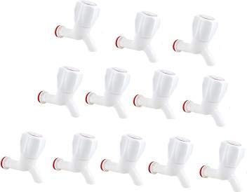 VME White PVC Plastic Bib Cock/Water Taps for Kitchen Bathroom Wash Basins - Set of 12 (1/2