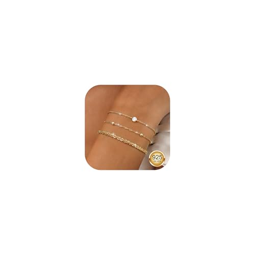 Silver Gold Bracelets for Women Sterling Silver Bracelet Set Adjustable Layered Link Chain with Zirconia Tennis Bead Women's Bracelet Dainty Stackable Bracelets Jewellery Gift for Women Ladies -G-CZ