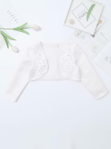 Kids Flower Girls Long Sleeve Floral Embroidery Bolero Shrug Princess Dress Cover Up Short Cardigan3