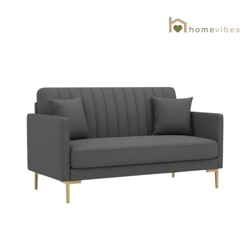 Image of 2 Seater Velum Fabric Sofa Set for Living Room, Modern Design with High Density Foam, Solid Wood Frame, Ergonomic Comfortable Seating for Home & Office (Dark Grey, 2 Seater) | Soft foam comfort, Strong wood frame