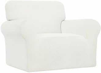 Easy-Going Stretch Chair Sofa Slipcover 1-Piece Couch Sofa Cover Furniture Protector Soft with Elastic Bottom for Kids, Pet. Spandex Jacquard Fabric Small Checks (Chair, Cream)
