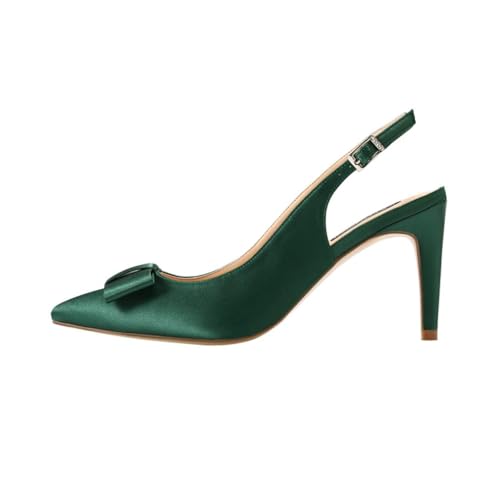 ERIJUNOR Pointy Toe Pumps Mid Heels Wedding Evening Party Prom Slingback Satin Shoes3