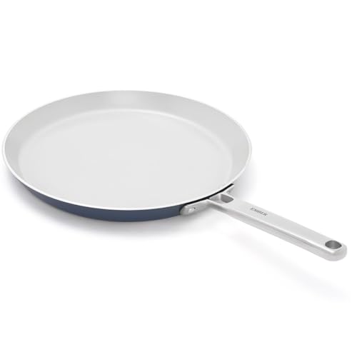 Image of Ember Cookware Arcilla Ceramic Non Stick Tawa 28cm | Non Stick Induction Cookware | Non Toxic Roti & Chapati Pan | ISI Certified | Ceramic Cooking Tawa | Steel Handle | 5-Year Warranty | Blue