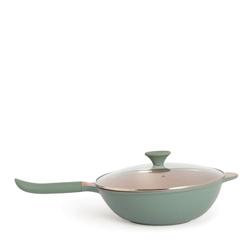 CREATE / WOK STUDIO/Wok de aluminio fundido con revestimiento cerámico verde sage/Apto para todo tipo de cocinas, Ø32 cm mantiadherente, capacidad de 4,7L, libre de PFOA, mango baquelita