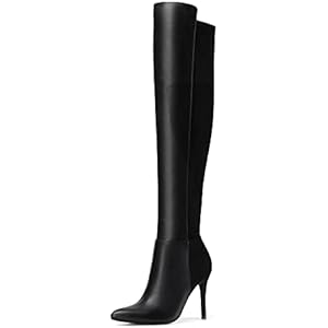 DREAM PAIRS Women's Over The Knee Thigh High Boots Long Stretch Pointed Toe Stiletto High Heels Fall Sexy Boots 9 Black/Pu/Suede