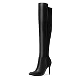 DREAM PAIRS Women's Sdob2214w Over The Knee Thigh High Boots Long Stretch Pointed Toe Stiletto High Heels Fall Sexy Boots, Black Pu Suede, Size 8