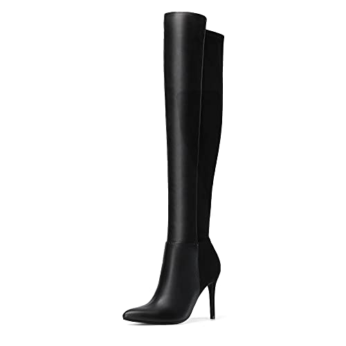 DREAM PAIRS Women's Over The Knee Thigh High Boots Long Stretch Pointed Toe Stiletto High Heels Fall Sexy Boots 9 Black/Pu/Suede