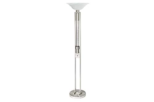Homelegance Satin Nickel Metal Floor lamp with Long Cylinder Column Sparkling Decorative Water-Drop Dancing Water Accent Light with Glass lamp Shade
