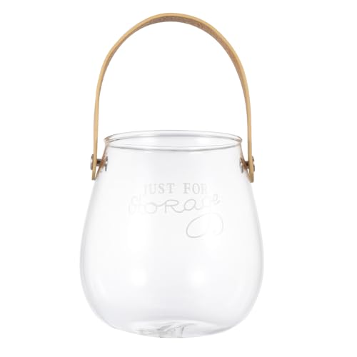 HOOWIFFY Taza de Almacenamiento Decorativa Portátil de Vidrio y Cuero para Decoración del Hogar y Arreglo Floral Función de Almacenamiento de Objetos Varios