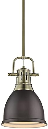 Golden Lighting 3604-S AB-RBZ Duncan Small Pendant, 8.875" L x 8.875" W x 14.25" H, Aged Brass with Rubbed Bronze Shade