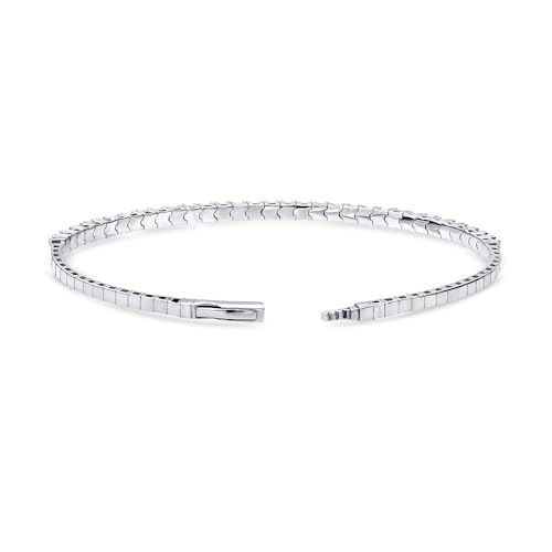 BERRICLE Sterling Silver Flexible Simulated Blue Sapphire Cubic Zirconia CZ Fashion Bangle Bracelet for Women, Rhodium Plated4