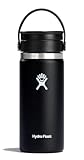 Hydro Flask Water Bottle - Insulated Stainless Steel - Wide Mouth Flex Lid, Non Spill, Leakproof and Refillable in 16 Oz Black