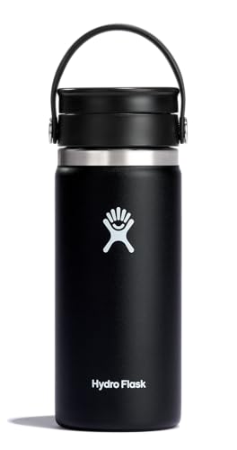 Hydro Flask Water Bottle - Insulated Stainless Steel - Wide Mouth Flex Lid, Non Spill, Leakproof and Refillable in 16 Oz Black