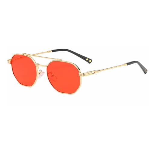 Lunettes de soleil pour dames style rétro carré en métal octogonal