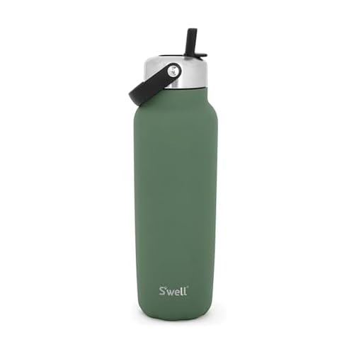 S'well Recycled Stainless Steel Explorer with Flip Straw Lid and Handle, 40oz, Green Jasper, Triple Layered Vacuum Insulated Containers Keeps Drinks Cold for 54 Hours and Hot for 12