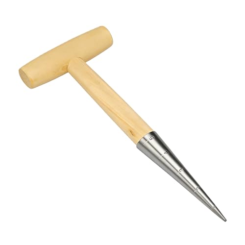 Hand Dibber Stainless Steel Bulb Planter Handle Seed Sowing Tool with Ergonomic T-shaped Handle for Outdoor Garden Planting Seeds & Bulbs & Vegetable Flower (Wood 1 PC)