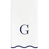 Stxy's Monogram Guest Towels, 40 Lettered Hand Towels - Navy Blue Letter 'G', Decorative Scalloped Monogrammed G Paper Napkins, Blue and White Disposable Dinner Napkins for Bathroom, Hostess Gifts
