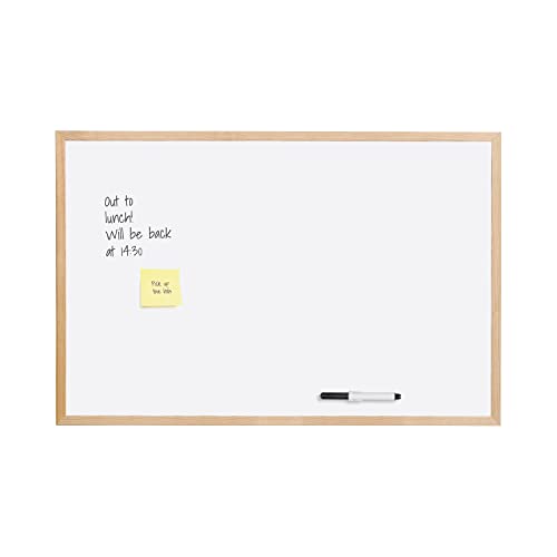 Bi-Joy Pizarra blanca no magnética de borrado en seco, marco de madera de pino, 1 rotulador incluso (90 x 60 cm)