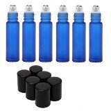 Mavogel SA505131 Roller Bottles With Metal Ball, Cobalt Frosted Glass Black Plastic Lid, 10ml, Set of 6, Blue
