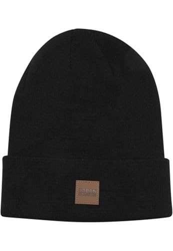 Urban Classics Unisex Strickmütze Leatherpatch Long Beanie Schwarz (Black 7), One Size (Herstellergröße: One Size)