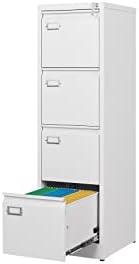 ZAOUS Metal Vertical File Storage Cabinet, 4 Drawer File Cabinet with Lock, 18" Deep Vertical Filing Cabinets for A4 Legal/Letter Size, Assembly Required (White)