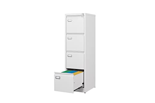 Zaous Metal Vertical File Storage Cabinet, 4 Drawer File Cabinet With Lock, 18" Deep Vertical Filing Cabinets For A4 Legal/Letter Size, Assembly Required (White) #TOP20