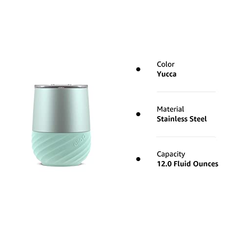 Ello Clink Vacuum Insulated Stainless Steel Tumbler - Wine Glass With Silicone Protection Coaster, 12Oz, Yucca #TOP5