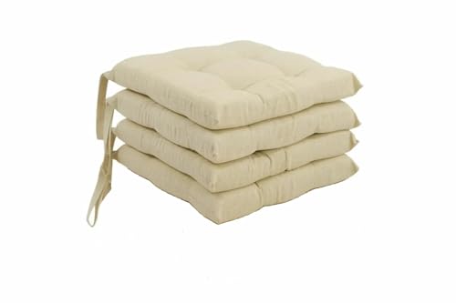 Corredocasa Set di 4 Cuscini per Sedia con Lacci a 4 Punti, Imbottiti e Rivestiti in PoliCotone - Design Confortevole, Made in Italy, Disponibili in Diversi Colori per Cucina Casa (Beige)