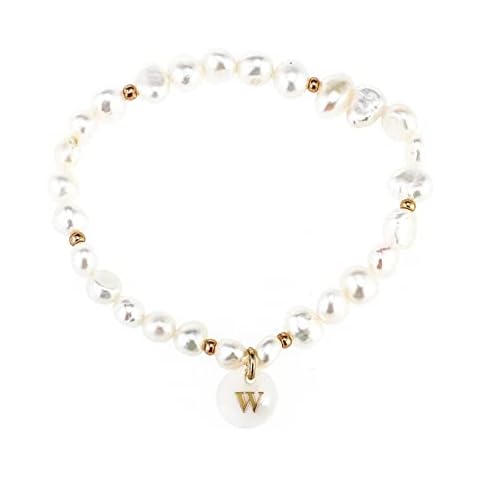 SHANGMAOYO Bracelet 5mm Nature Fresh Water Pearl Bracelet A-Z Initial Letter Shell Pendant Elastic Bracelets Charm Chain For Woman Fashion Jewelry (Length : 17cm, Main Stone Color : Z) Cover