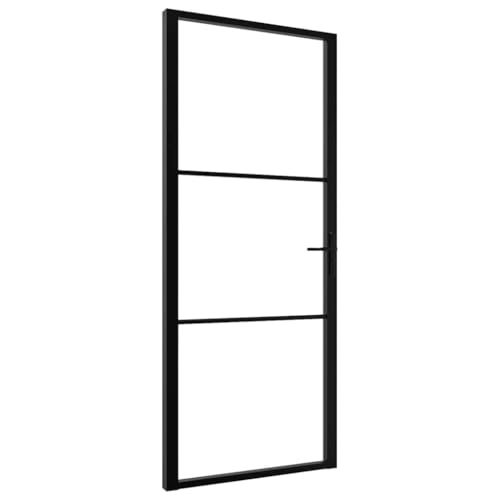 vidaXL Puerta Interior Entrada Pasillo Hogar Cuarto de Baño Sala de Estar Salón Balcón Habitación Vidrio ESG y Aluminio Negro 93x201,5 cm