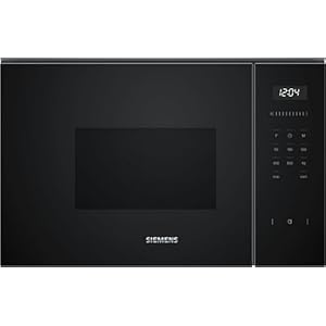 Siemens BF525LMB1 iQ500, Einbau-Mikrowelle, 59 x 38 cm, 800W, 20L Garraum Edelstahl, 25,5 cm Drehteller, touchControl Bedienung, Hydrolytische Reinigungshilfe, cookControl 7 Automatikrogramme, Schwarz