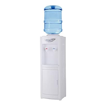 Water Cooler Dispenser for 5 Gallon Bottles, Top Loading Hot & Cold Water Freestanding Electric Water Cooler Machine with Child Safety Lock Perfect for Home Office w/Storage Cabinet, White