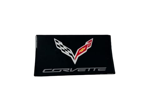 Image of SR1 USA C7 Corvette Sun Visor Label Cover Decal - Set of 2 Domed Emblem Interior Decals Accessories Gloss Black for 2014-2019 Corvettes