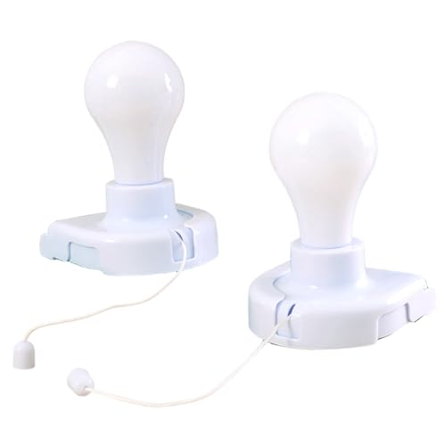 Ginwrek 2 bombillas autoadhesivas portátiles para montaje en pared, con cadena de tracción, para armario, dormitorio, cocina, no incluye batería
