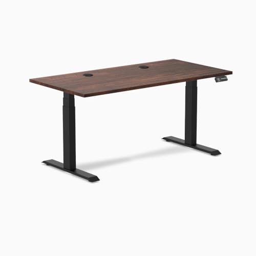 Image of Desky Dual Softwood Sit Stand Desk American Rustic Pine 48 inch Matte Black