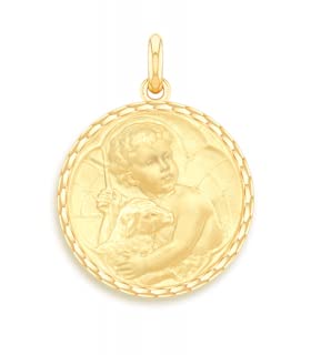 Médaille JESUS ET LE MOUTON en Or jaune, le cadeau de baptême traditionnel à offrir à un enfant