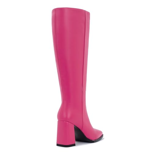 Image of Knee High Boots for Women - Wide Calf Boots with Zipper, Square Toe Tall Leather Boots, Chunky Heel Fashion Long Boots